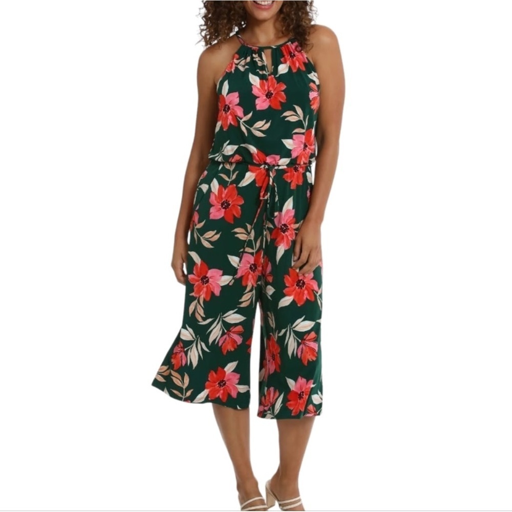 MAGGIE LONDON Lottie Knit Women’s Floral Jumpsuit in Green red pink cream